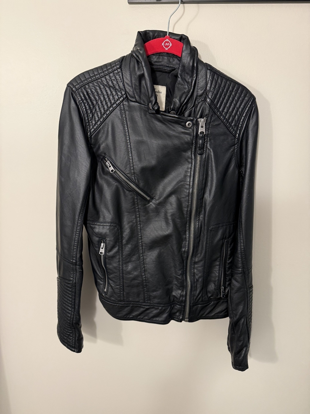 Abercrombie & Fitch Black Quilted Moto Faux Leather Jacket